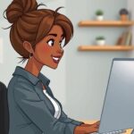 Girl sitting infront of computer searching for remote jobs