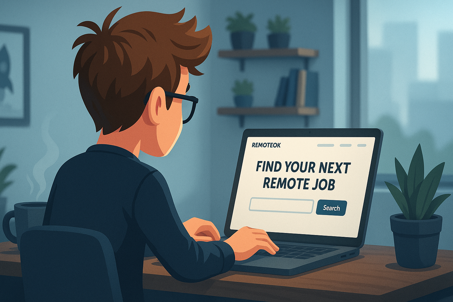 someoe searching on remoteok ontheir laptop